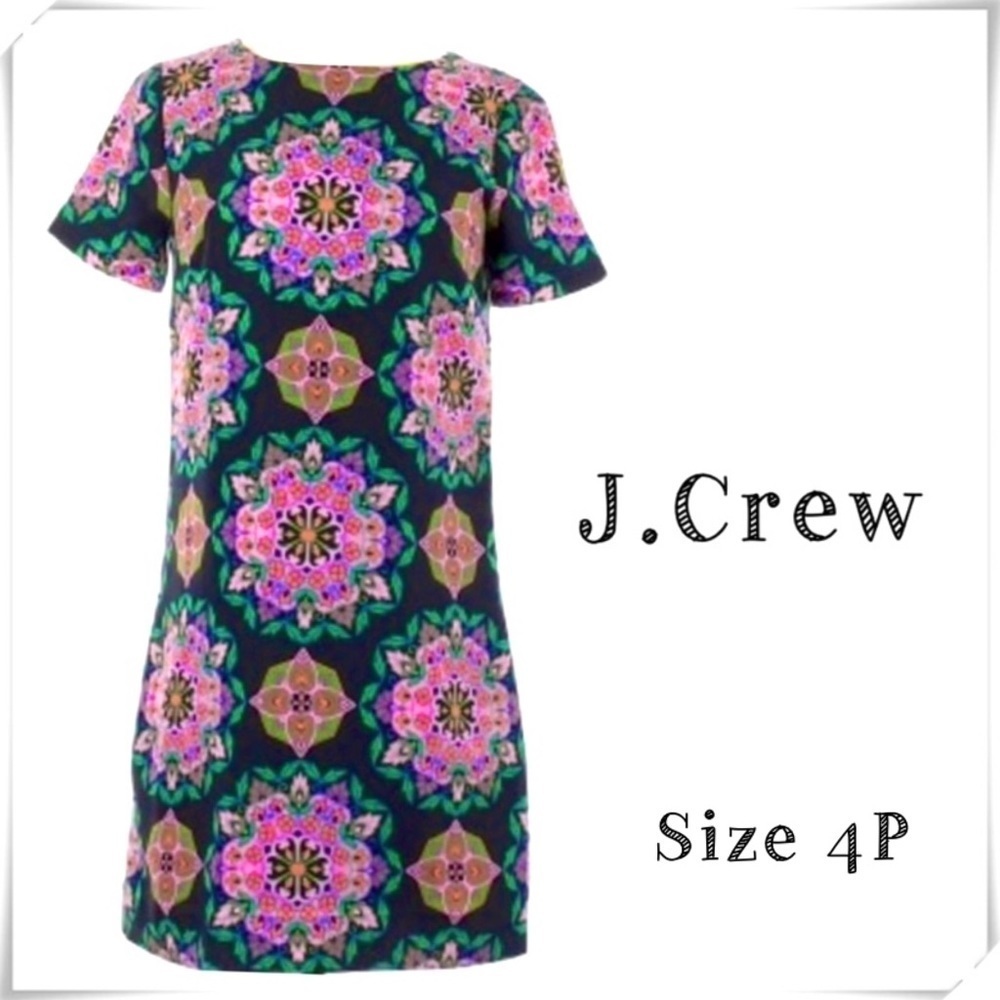 J.CREW Floral Monogram Print Shift Dress Pink/Black Style E8048